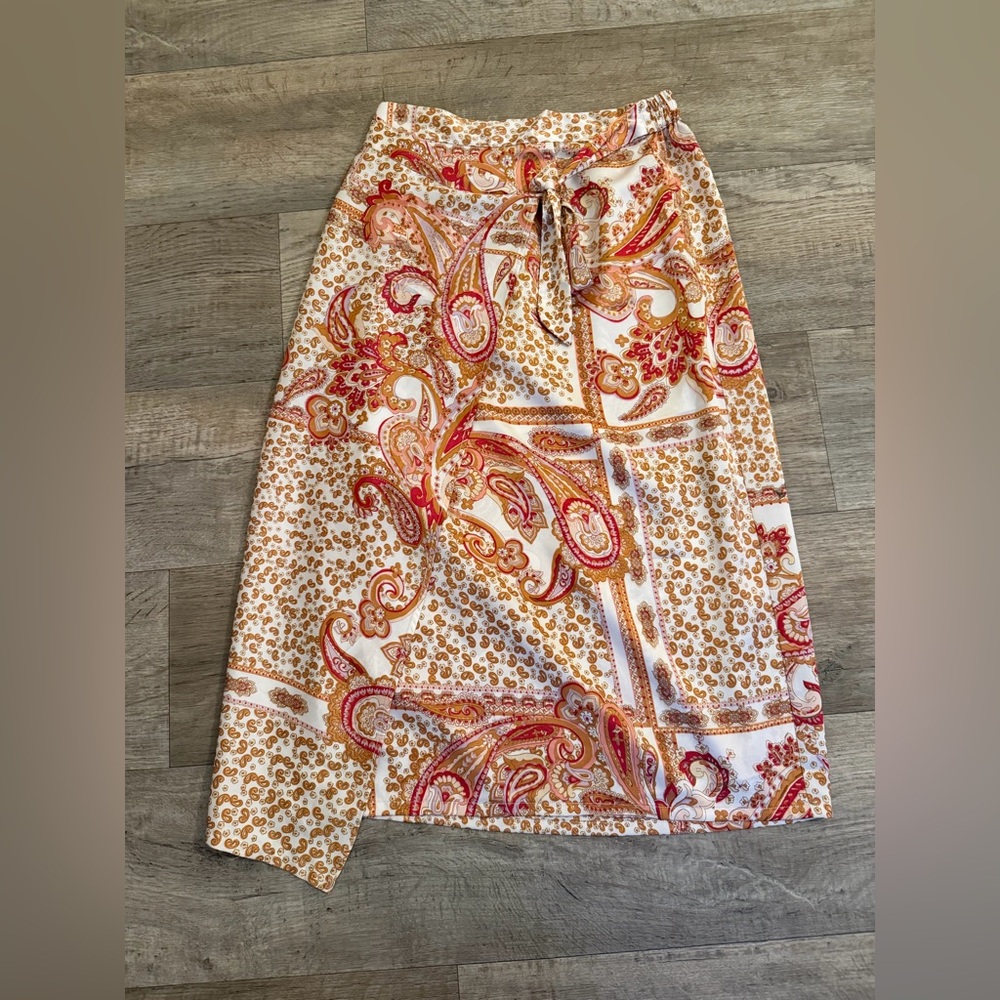 Paisley Midi Skirt in Cream, Orange & Pink